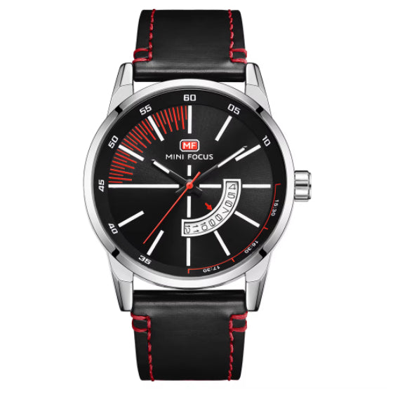 Mens Sports Watch With Calendar Luminous Display Waterproof And Genuine Leather Strap