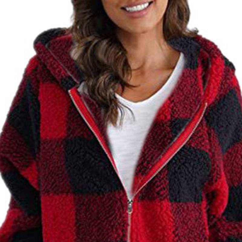Women's Plaid Hooded Jacket, Long Sleeve