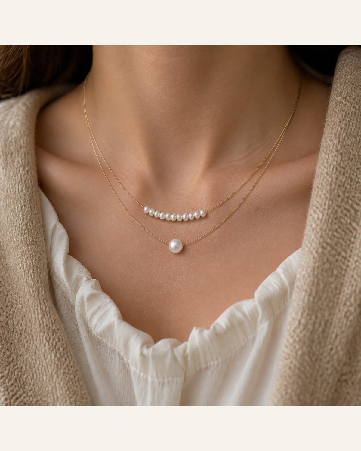 Double-Layer Natural Pearl Necklace — alternate view