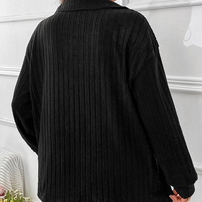 Women's Plus Size V-Neck Lapel Top - 2026 Winter Collection Long Sleeve Casual Blouse