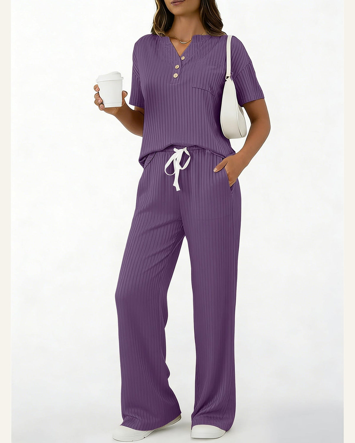 Ribbed Knit Top & Pant Set — alternate view