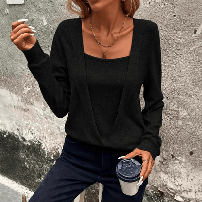Square-neck relaxed long-sleeve women's top, The Simple Co., product image 3