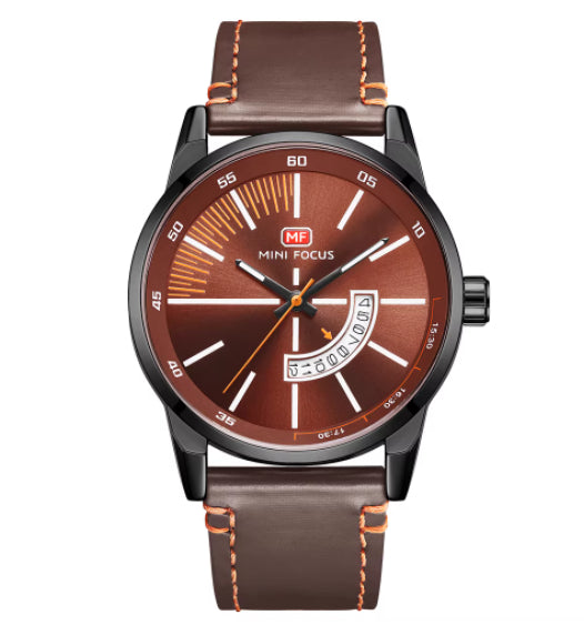 Mens Sports Watch With Calendar Luminous Display Waterproof And Genuine Leather Strap