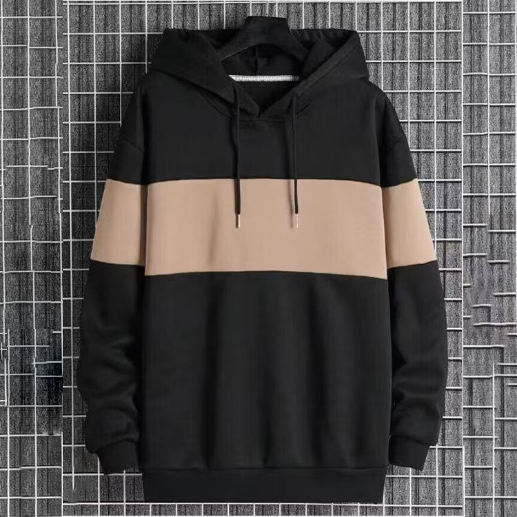 Men's Patchwork Color-Block Hoodie Single-Face Style