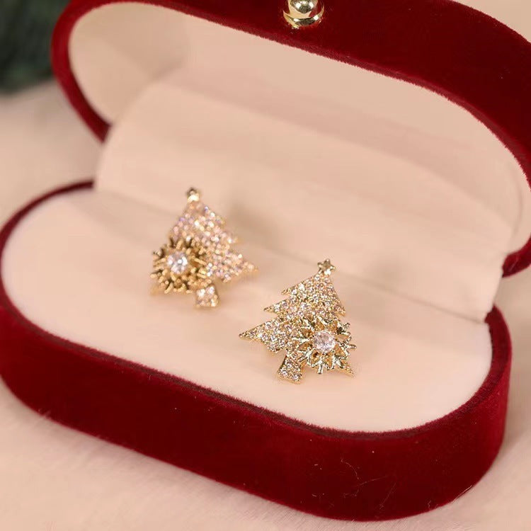 Rotating Christmas Tree Earrings with Rhinestone