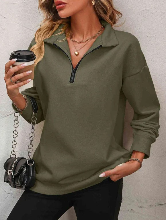 Women's Half-Sleeve Zipper Sweatshirt - 2026 Winter Collection Fashion Pullover