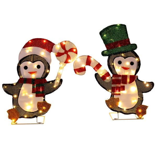 Minimal Lighted Penguin & Candy Cane