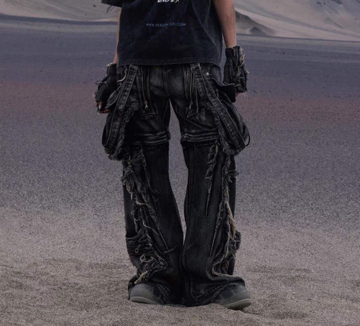 Detachable Crossbody Strap Workwear Denim Jeans - Reconfigurable Design