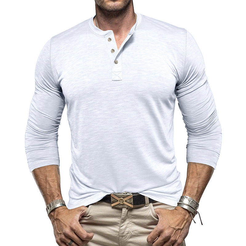 Men's Long Sleeve Henry Collar T-Shirt - Slub Cotton Pullover