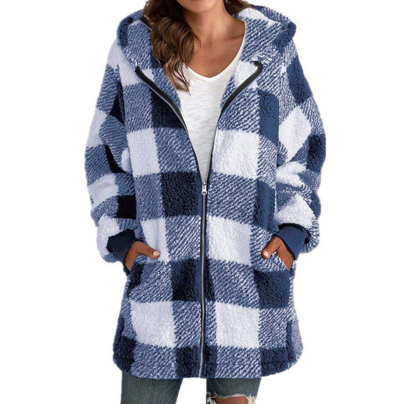 Women's Plaid Hooded Jacket, Long Sleeve