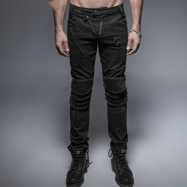 Motorcycle Denim Jeans with Swinging Knee - Dune Steampunk Armor Style