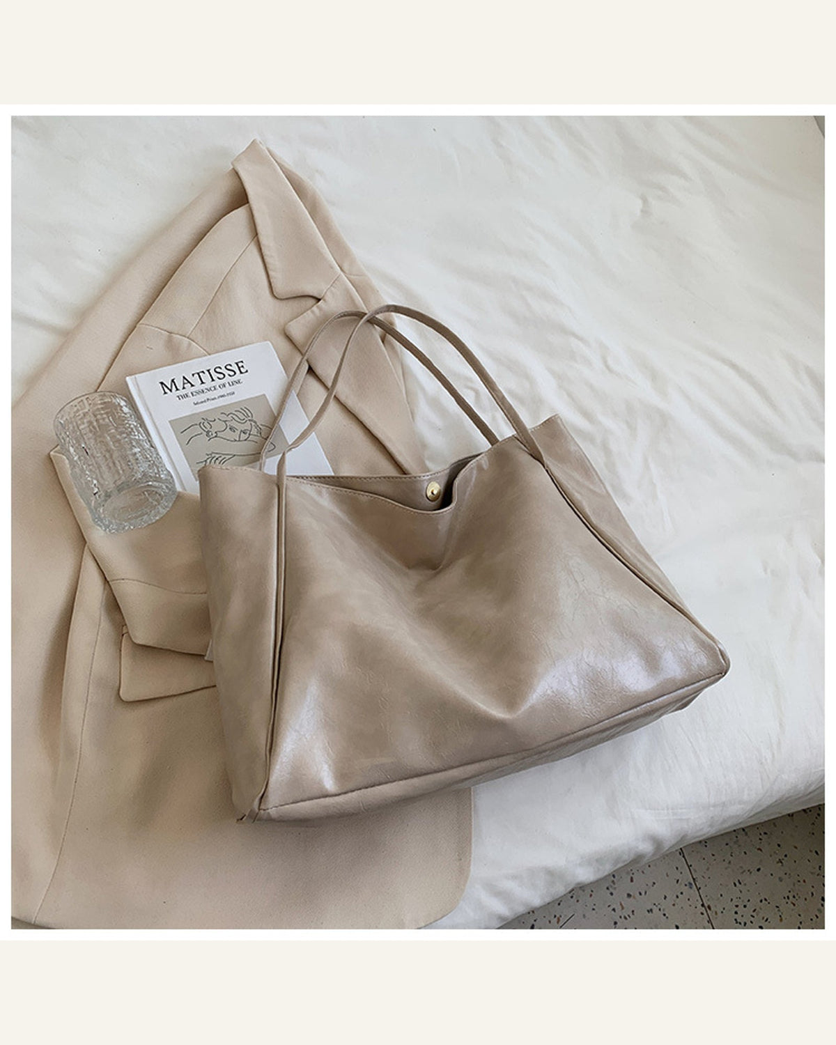 Oversized Soft Shoulder Tote — beige product view
