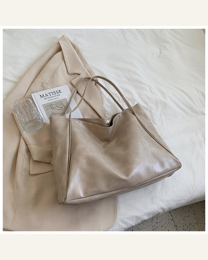 Oversized Soft Shoulder Tote — beige product view