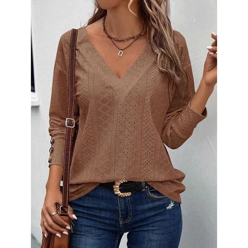 Women's Eyelet Long Sleeve Top