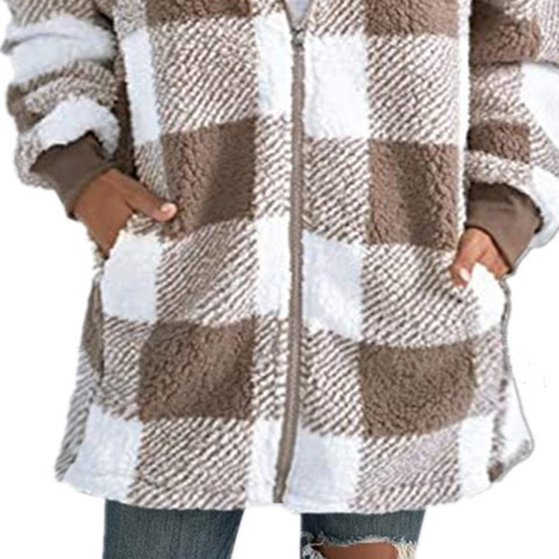 Women's Plaid Hooded Jacket, Long Sleeve