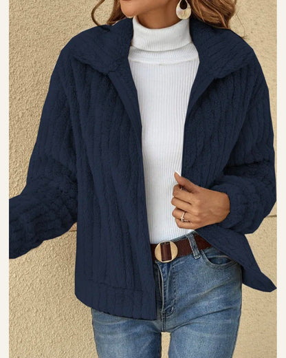 Cropped Lapel Jacket — Navy Blue