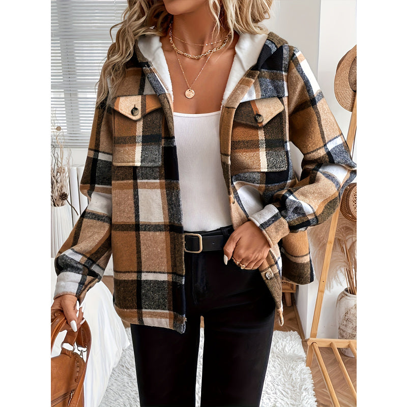 Women's Minimal Plaid Fleece Jacket