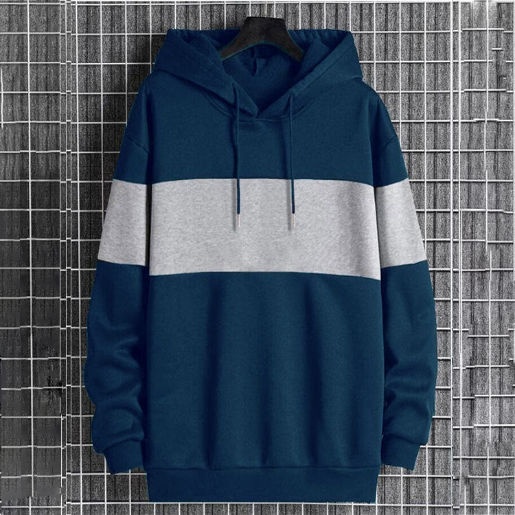 Men's Patchwork Color-Block Hoodie Single-Face Style