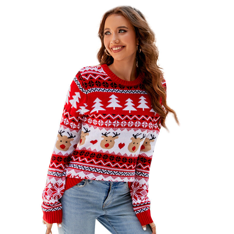 Women's Christmas Knitted Sweater Jacquard Pullover