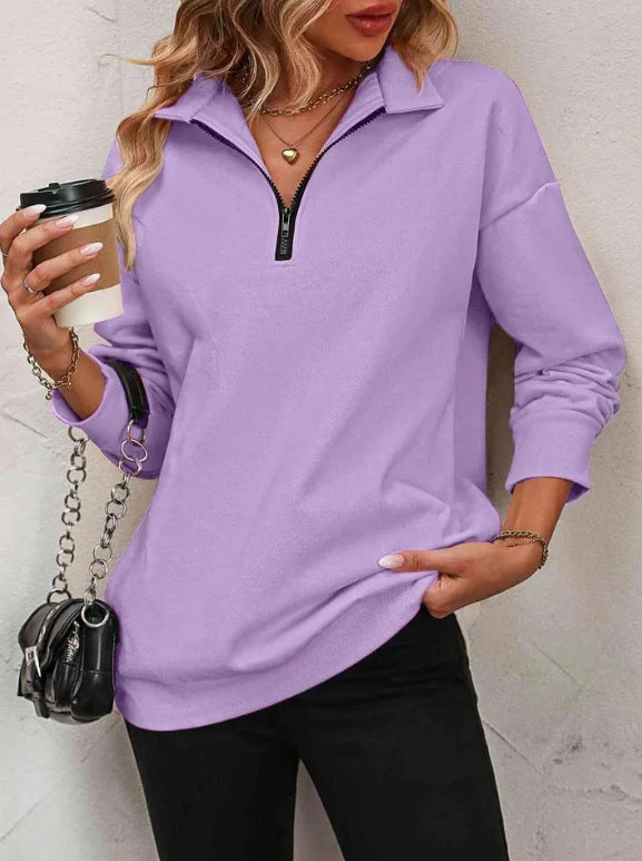 Women's Half-Sleeve Zipper Sweatshirt - 2026 Winter Collection Fashion Pullover