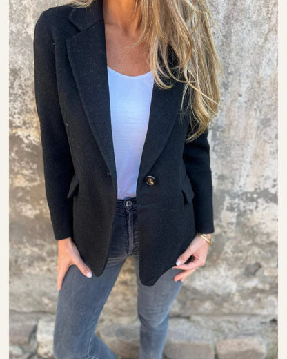 Button-Front Cropped Lapel Blazer — Black
