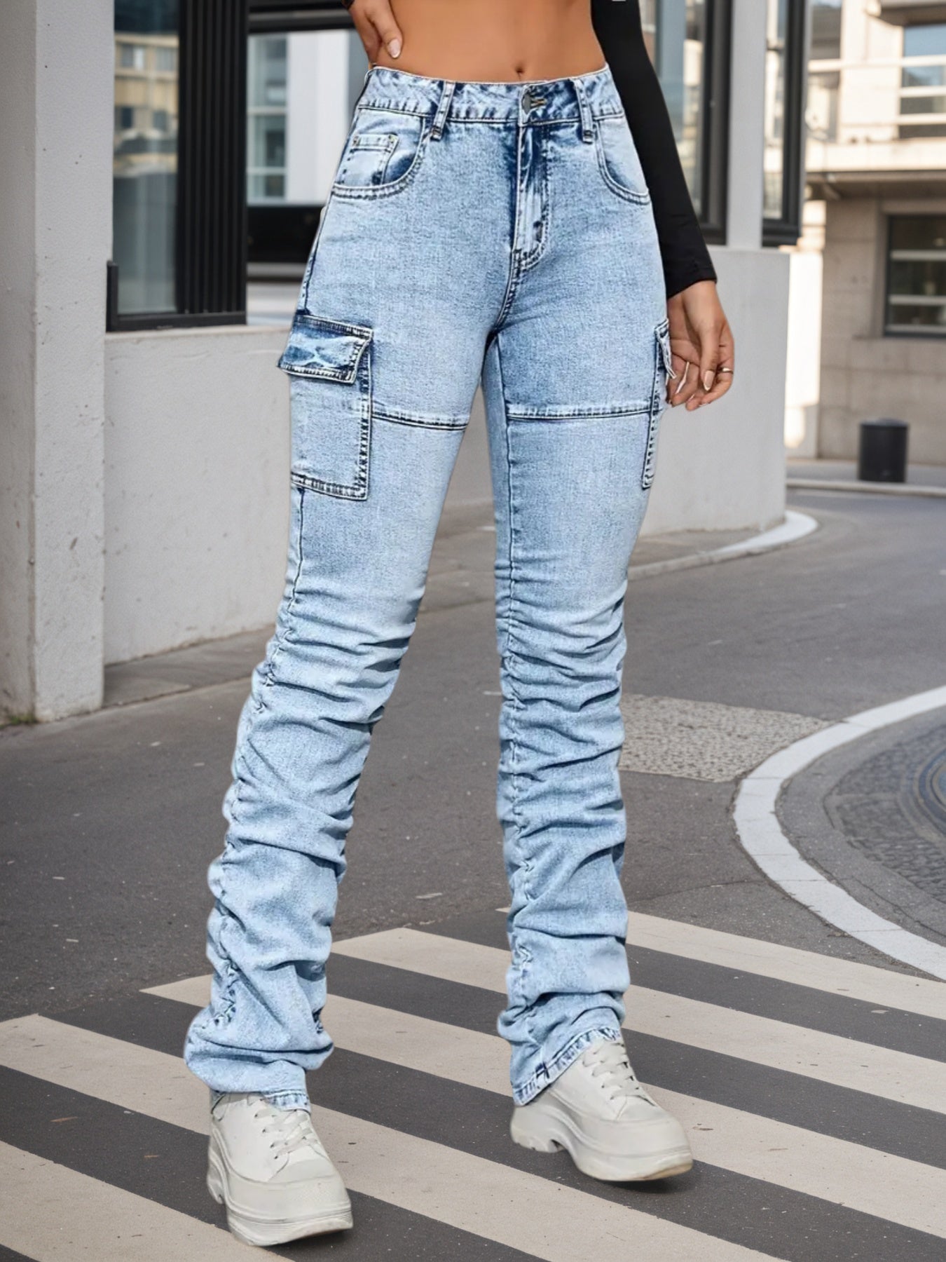 Women's High-Waisted Elastic Jeans - 2026 Winter Collection Casual Street Style Denim