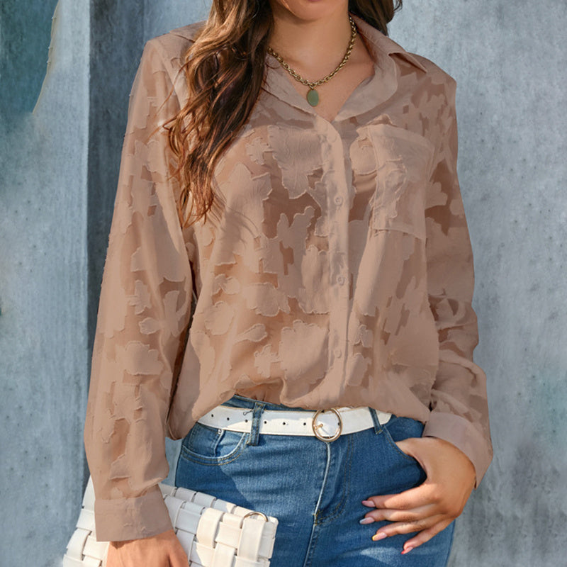 Womens Casual Sheer Button Down Shirts