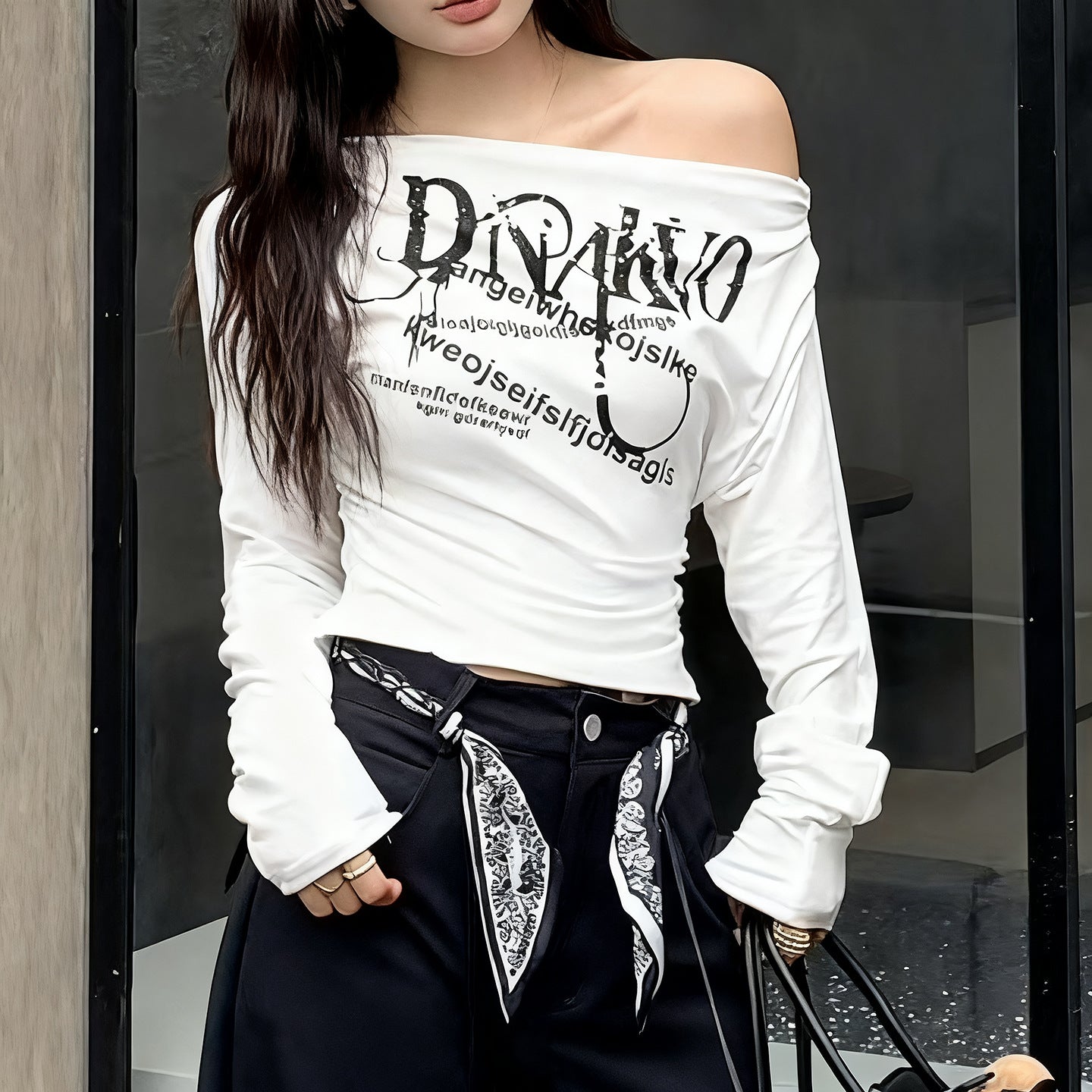 The Women's One-shoulder Asymmetrical Long Sleeve Slim-fit Top