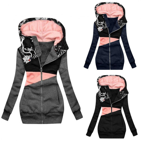 Plus Size Women's Color-Block Hooded Jacket