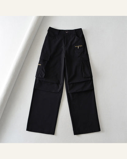 High-Waist Multi-Pocket Cargo Pants — Black