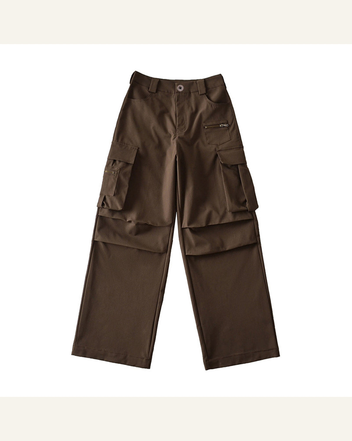 High-Waist Multi-Pocket Cargo Pants — Brown