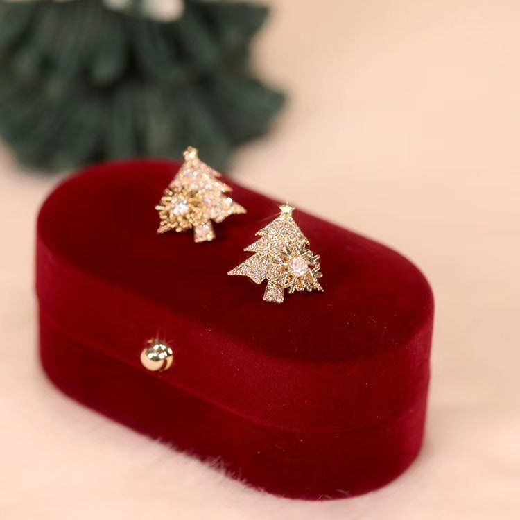 Rotating Christmas Tree Earrings with Rhinestone