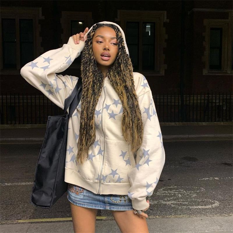 Minimal Stars Print Hooded Cardigan