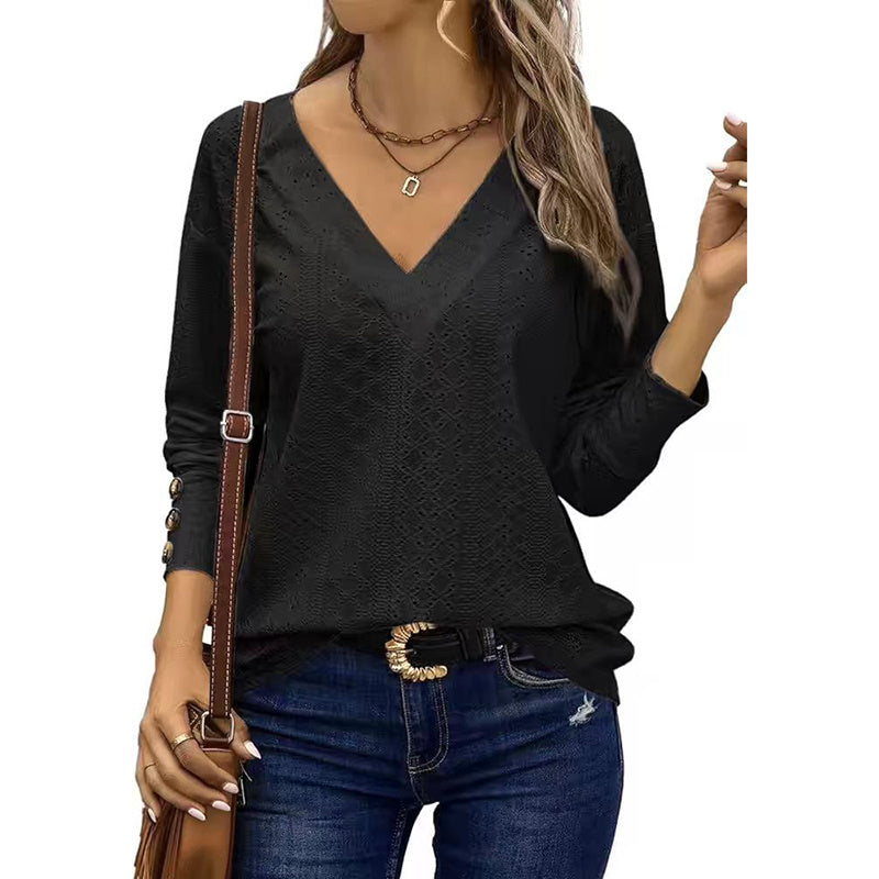 Women's Eyelet Long Sleeve Top