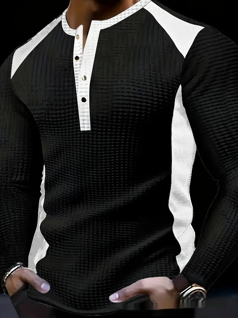 Men's Patchwork Jacquard Long Sleeve Sweatshirt - Slim Fit Pullover