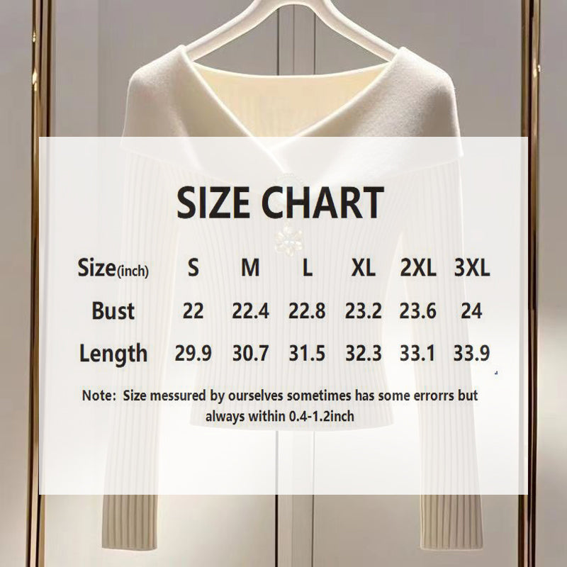 French Style V-Neck Knit Blouse - Embellished Long Sleeve Top