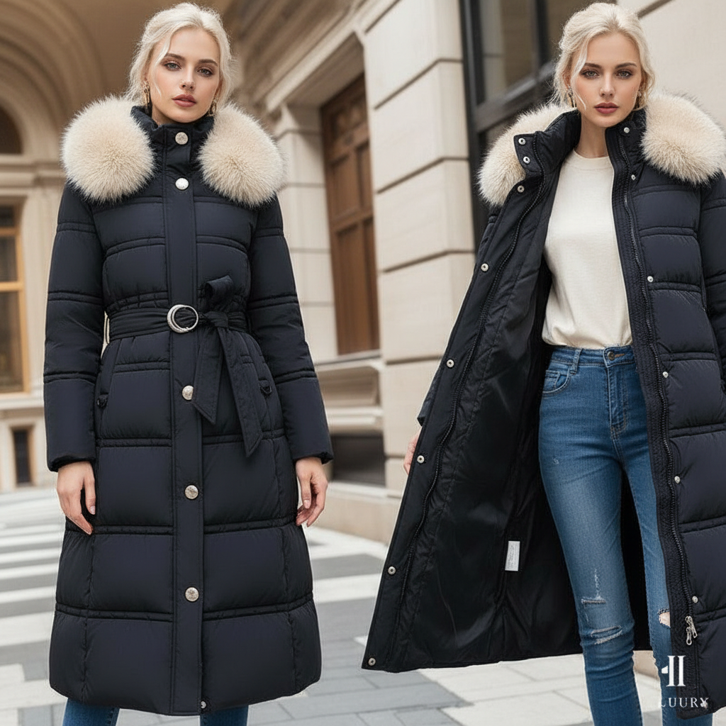 產品特色 - 皮草領腰帶外套