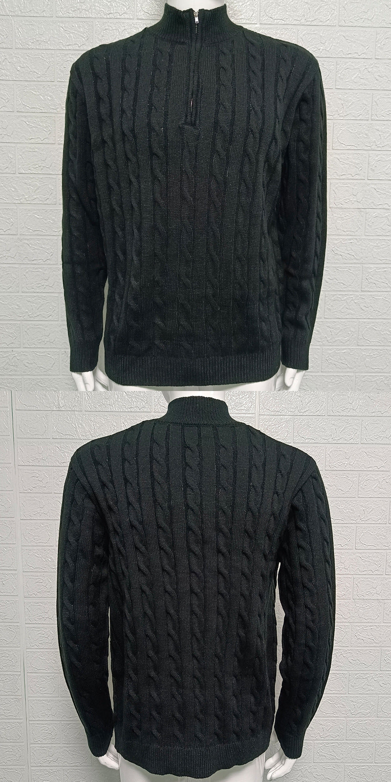 Men's Slim-Fit Knitted Zip-Up Mock Neck Sweater