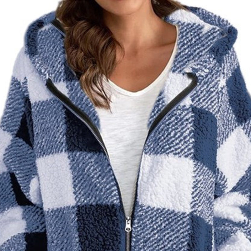 Women's Plaid Hooded Jacket, Long Sleeve