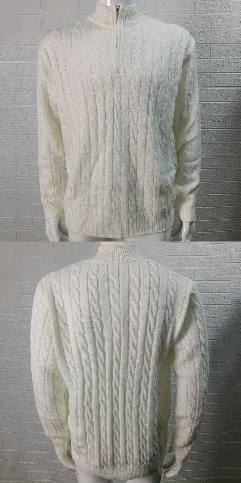 Men's Slim-Fit Knitted Zip-Up Mock Neck Sweater