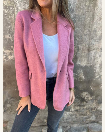 Button-Front Cropped Lapel Blazer — Pink