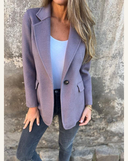 Button-Front Cropped Lapel Blazer — Purple