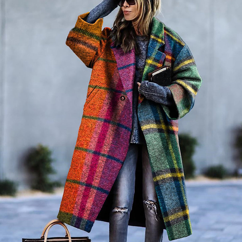 Women's Plaid Long-sleeved Coat