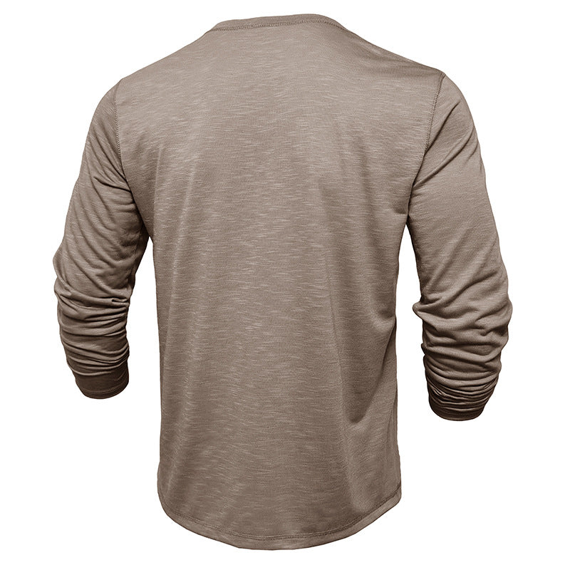 Men's Long Sleeve Henry Collar T-Shirt - Slub Cotton Pullover