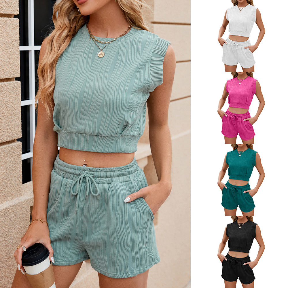 Wave Pattern Sleeveless Top and Shorts Set - The Simple Co.