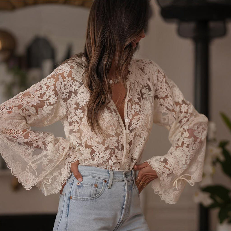Women's Floral Lace Embroidered Blouse