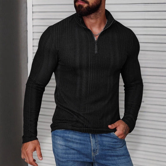 Men's Casual Stand-Up Collar Slim-Fit Ribbed Hoodie