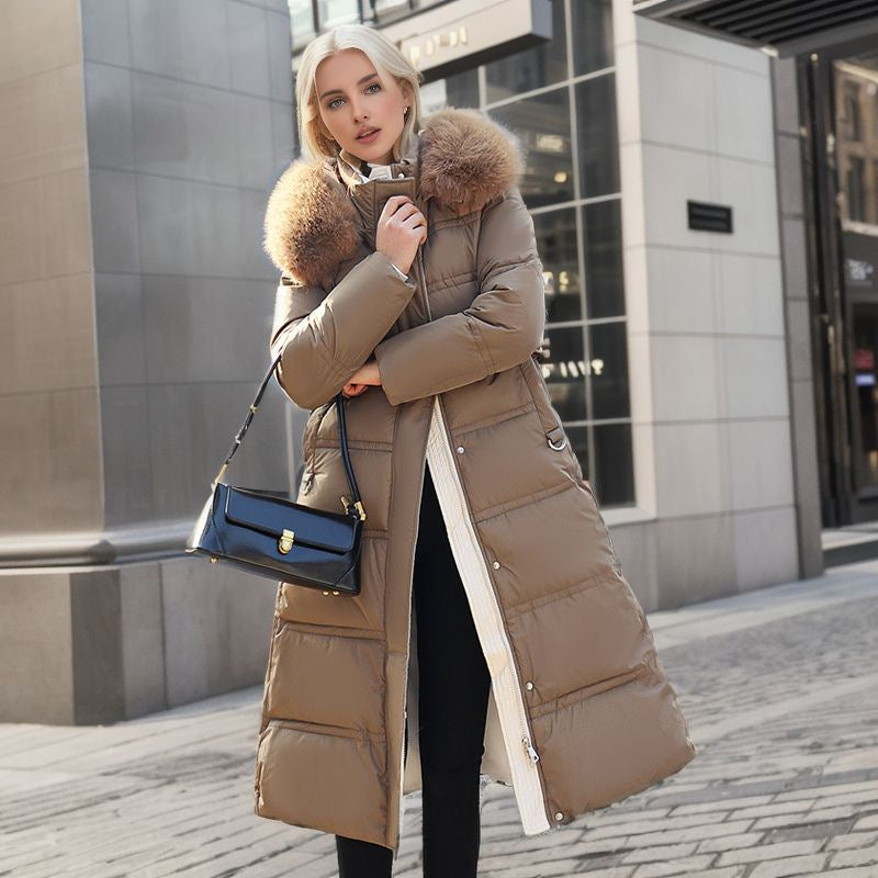 Women's Belted Winter Coat with Fur
