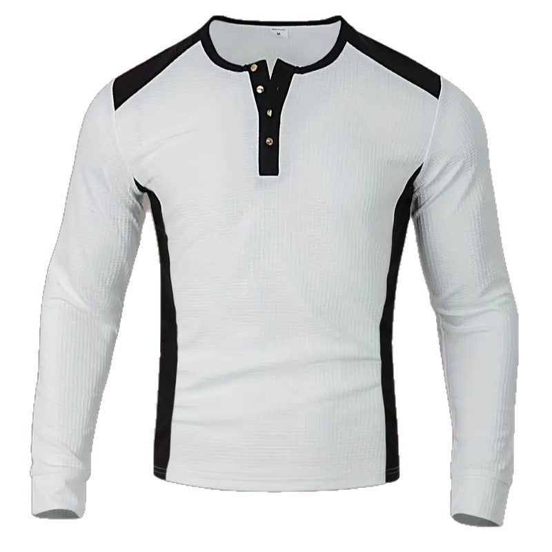 Men's Patchwork Jacquard Long Sleeve Sweatshirt - Slim Fit Pullover