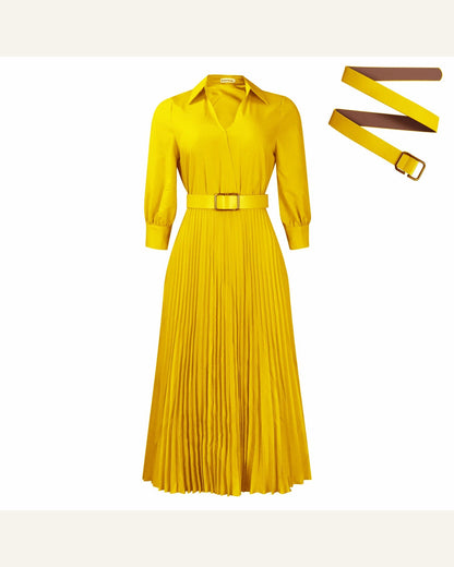 Belted V-Neck Long-Sleeve A-Line Dress detail view